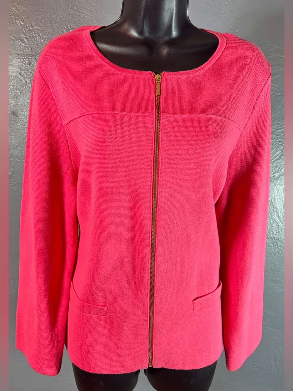 Talbots Pink Knit Full-Zip Sweater Jacket Size XL